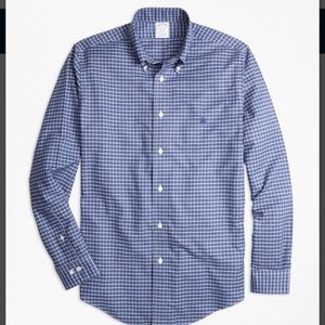 Navy tattersall Brooks Brothers Oxford shirt sz M